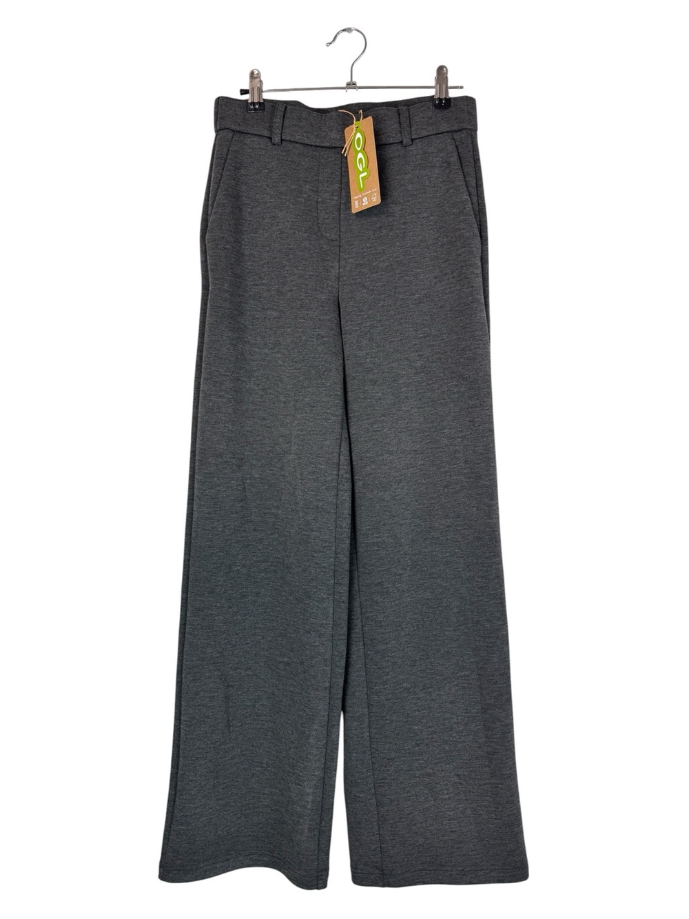 OGL Heather Grey Stretchy Mid Rise Straight Leg Pull-on Pants with Pockets